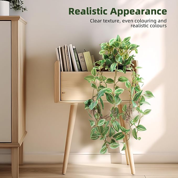 Artificial Hanging Ivy Plants Realistic 3D Watermelon Texture Faux Peperomia Leaves Fake Potting Vine Green Plants for Indoor Outdoor Home Garden Decor