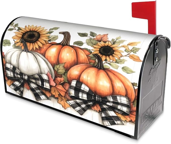 Mailbox Covers Pumpkin Sunflower Fall Thanksgiving Pumpkin Sunflower Fall Thanksgiving Magnetic Letter Post Box Cover Standard Size 25.5 x 21 Inch Garden Yard Home Decorative
