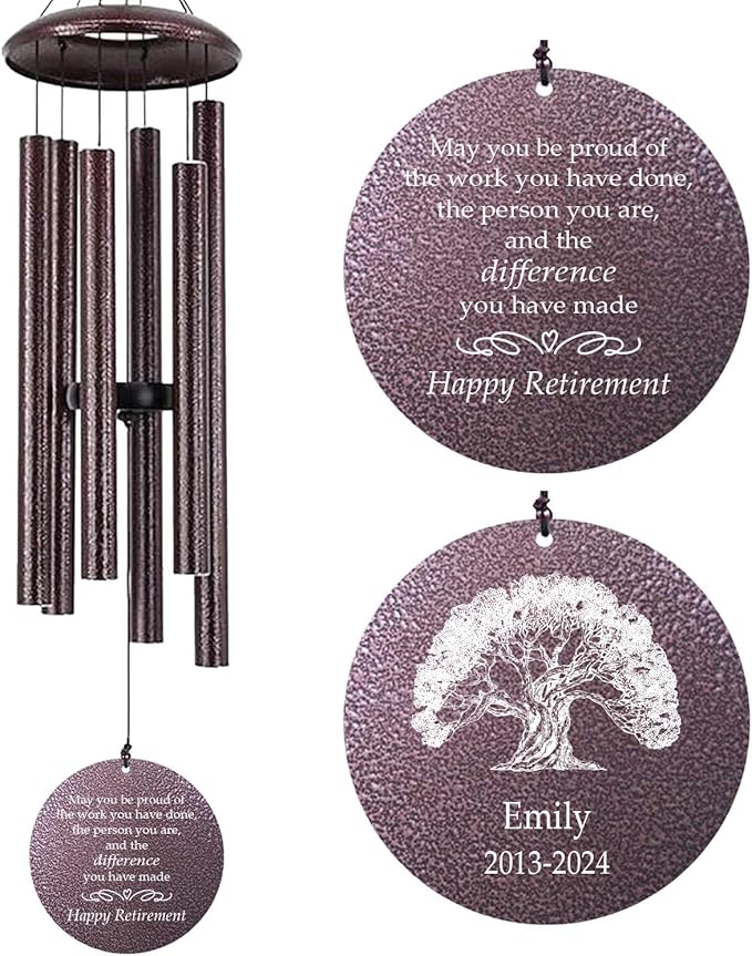 Retirement Wind Chimes Personalized, Retirement Gifts for Woman/Man, Retirement Gifts for Teachers/Worker, Custom Wind Chimes Outdoor 36" (Produced in USA)