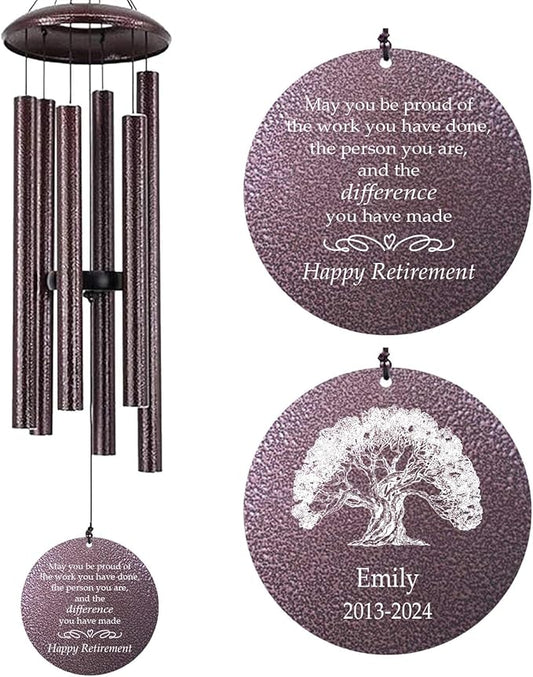 Retirement Wind Chimes Personalized, Retirement Gifts for Woman/Man, Retirement Gifts for Teachers/Worker, Custom Wind Chimes Outdoor 36" (Produced in USA)