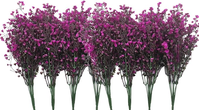 CATTREE Artificial Shrubs Bushes, Plastic Fake Plants Wedding Indoor Outdoor Home Garden Verandah Kitchen Office Table Centerpieces Arrangements Christmas Decoration Fuchsia 8 pcs