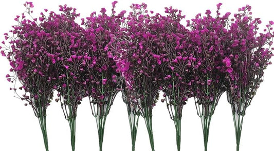 CATTREE Artificial Shrubs Bushes, Plastic Fake Plants Wedding Indoor Outdoor Home Garden Verandah Kitchen Office Table Centerpieces Arrangements Christmas Decoration Fuchsia 8 pcs