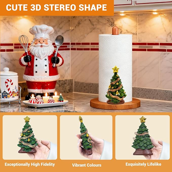 Christmas Kitchen & Bathroom Decor, 3D Christmas Tree Decorations for Kitchen Countertop & Table, Cute Paper Towel Holder Countertop, Winter Xmas Gift for Women, Housewarming Gifts New Home