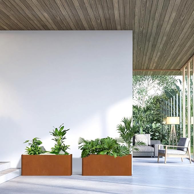Corten Steel Planter Box 36" L x 15" W x 15" H,Large Rectangular Planter for Outdoor,Heavy Duty Modern Flower Plant Pot for Porch/Patio/Garden