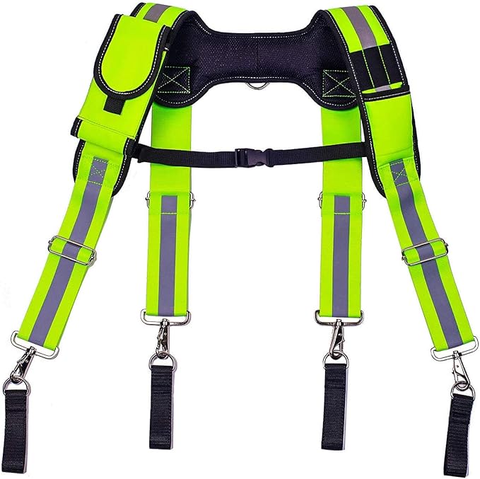 AISENIN Carpenter Tool Belt Suspenders, Heavy Duty Tool Belt Suspenders Reflective Safety Suspenders