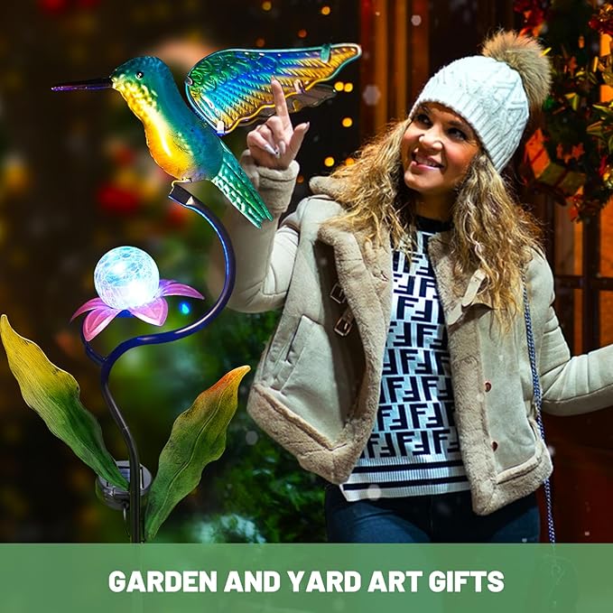 HONGLAND Solar Lights Outdoor for Garden Decor - 46 Inch Hummingbird Solar Lights for Outside, Solar Hummingbird Decorative Garden Stakes for Lawn Patio Yard Porch