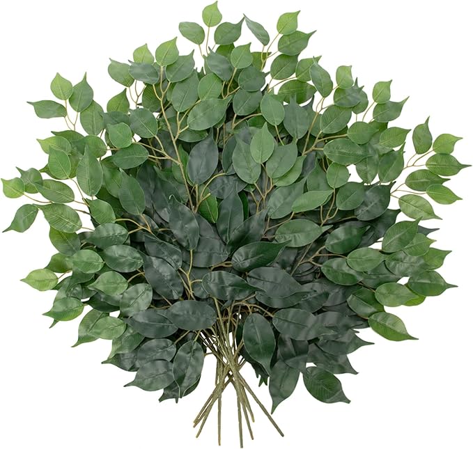 12PCS Ficus Leaves Artificial Branches 24" Faux Ficus Greenery Tree Branches Fake Ficus Leaves Sprays for Tree DIY Arch Wedding Wall Decor - Green