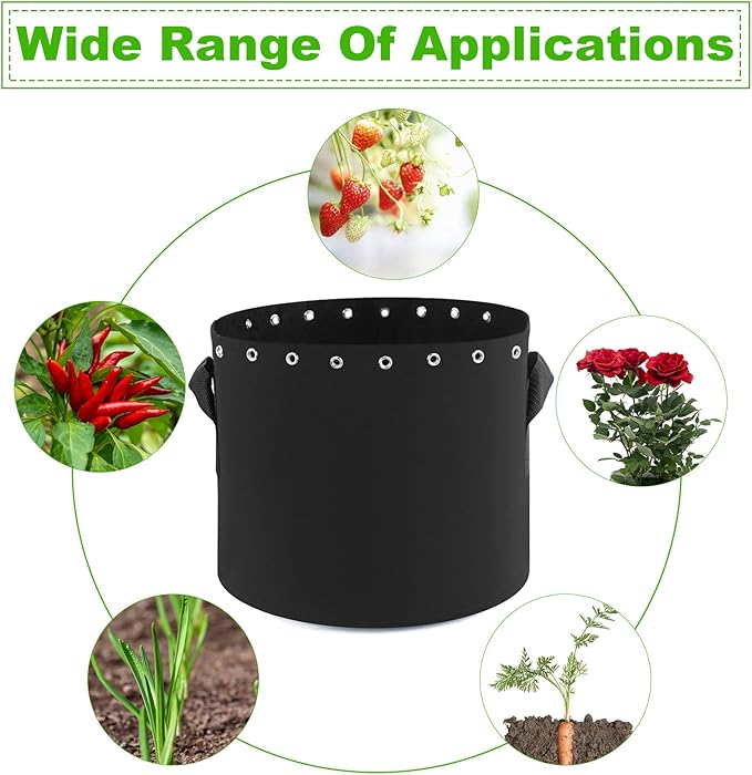 15 Gallon Plant Grow Bags 5-Packs with Holes,Thichkened Non-Woven Aeration Fabric Pots with Handles - Reinforced Weight Capacity