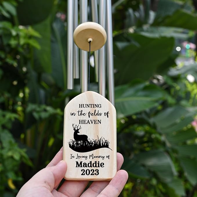 Hunting in Heaven Sympathy Wind Chime - Gifts for Lost of Loved One Who Loved to Hunt - Bereavement Gift - Memorial Gifts - Remembrance Gift for The Loss of Father, Grandfather or Avid Hunter