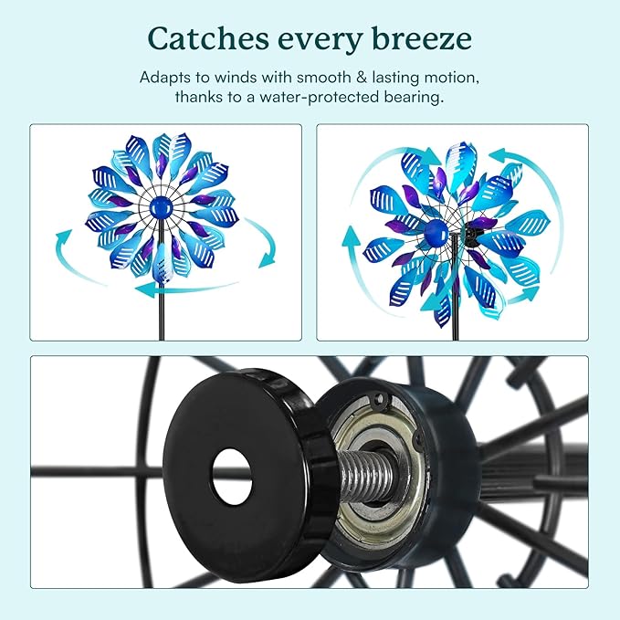 Wind Spinners Outdoor for Yard and Garden, Metal Large Wind Spinner with Stake, Windmill for Yard, Gift for Family Friends(84'' H x 24'' W)