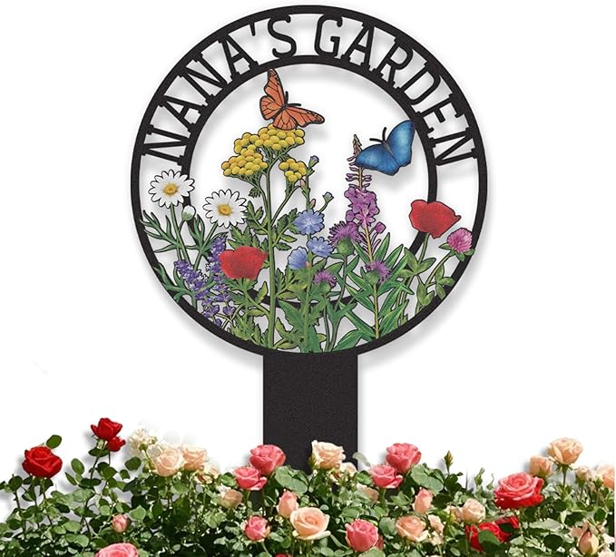 Personalized Garden Signs, Colorful Flowers Garden Decor for Outside, Decorative Yard Stakes, Metal Yard Art, Patio Decor, Custom Last Name Sign, Lawn Art, Housewarming Gifts Color06