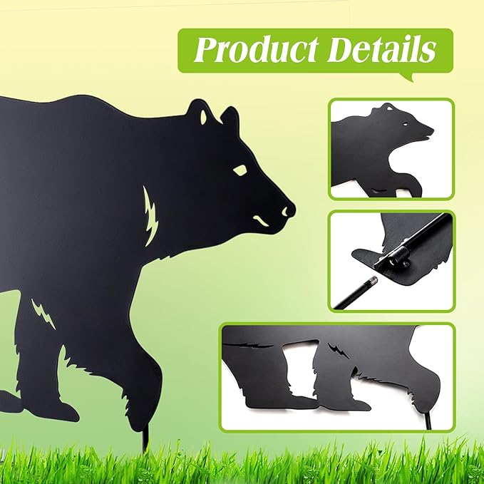 Bear Metal Garden Stakes Decorative Bear Gifts for Women/Men Bear Lovers Gifts,Black Bear Silhouette Statues for Yard Art,Outdoor Decor,Outside,Patio,Lawn Ornaments,Garden Decorations