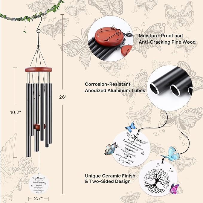 BeauGift Memorial Gifts for Loss of Mom, Wind Chimes for Loss of Mother, Sympathy Bereavement Remembrance Gift for Loss of Mother, in Memory of Mom Gifts