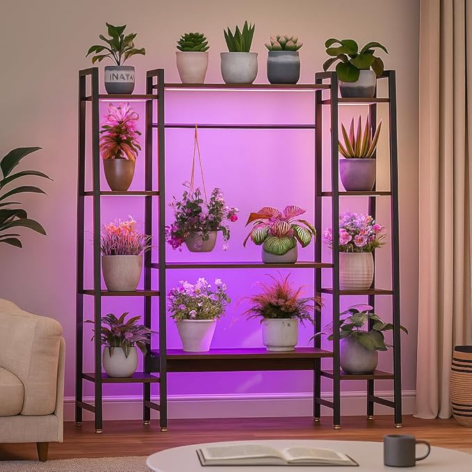 55" Large Plant Stand Indoor with 8 LED Grow Lights (3 Modes & Auto Timer) - 12 Tiered Metal Plant Shelf, 10 Dimmable Brightness Levels, Flower Stand Display Rack
