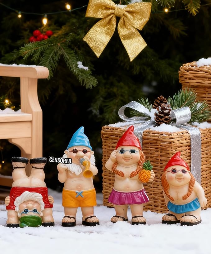 Gnome Garden Decor Outdoor Statues: Funny Figurines for Ornaments Patio Lawn Office Indoor Accessories(4 Pack) - Gifts for Mother Grandma