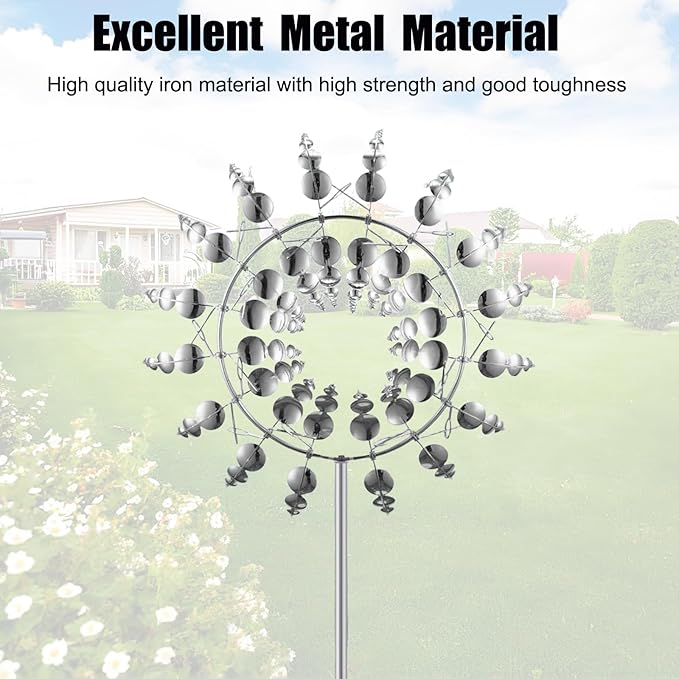 Magical Metal Windmill, Garden Spinners Outdoor, Wind Spinners Outdoor, 360° Metal Windmill for Yard Garden, Wind Powered Sculptures and Spinners for Decor (1Pcs Silver Windmill)