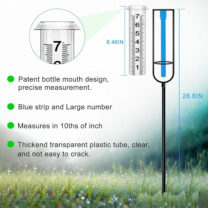 Rain Gauge, Freeze Proof Rain Gauge Outdoor with Stake, Upgrade Water Rain Meter, Rain Measure Gauge for Yard, Adjustable Rain Gauges Outdoors Best Rated, Detachable Rain Gauge for Lawn,Garden