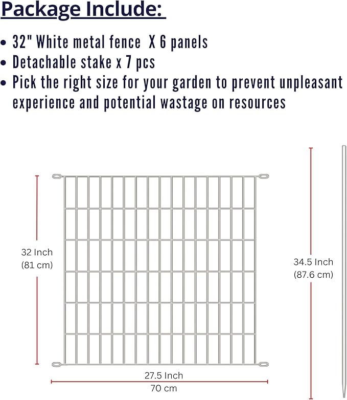 ShopLaLa Decorative Garden Fence (6 Panels) 28in(L) x 32in(H) Animal Barrier Fencing Rustproof White Metal Wire Flower Bed Edging for Yard Landscape, Small Dog Border No Dig Gates Fences Decor D-YC32