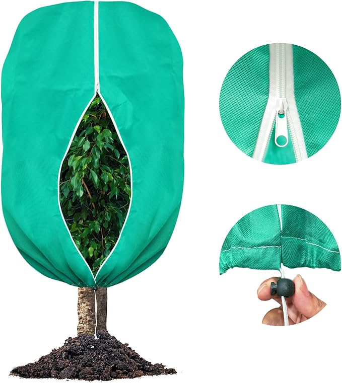 Plant Covers Freeze Protection, 75"W x 90"H Large Frost Cloth Blankets 2.47oz/yd² with Zipper Drawstring, Reusable Frost Tree Covers Shrub Jackets for Winter Outdoor Plants Potted Fruit Tree