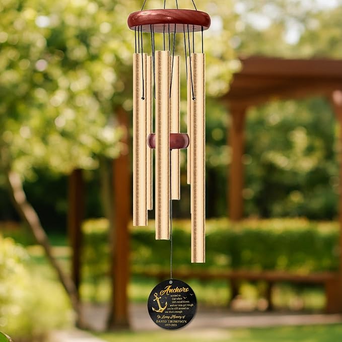 Personalized Anchor Memorial Wind Chime – “Anchors Remind Us That When Life’s Wind Blows and Our Seas Get Rough” Custom Name, Years – Sympathy Gift for Loss of Loved One – Remembrance Windchime