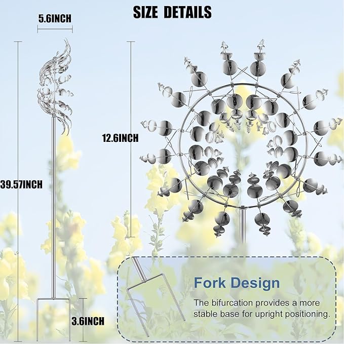 Windmill for Yard and Garden,Wind Spinner,Magical Metal Windmill, 3D Wind Powered Kinetic Sculpture, Dual-Tiered Opposite-Directional Rotation, Stainless Steel Wind Spinners (Silver)
