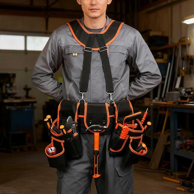 OTYMIOW Construction Tool Belt for Men, Detachable & Adjustable Carpenter Tool Belt, Morrales De Construccion for Framers Carpenter Electrician Construction(33.4''-66.9'')