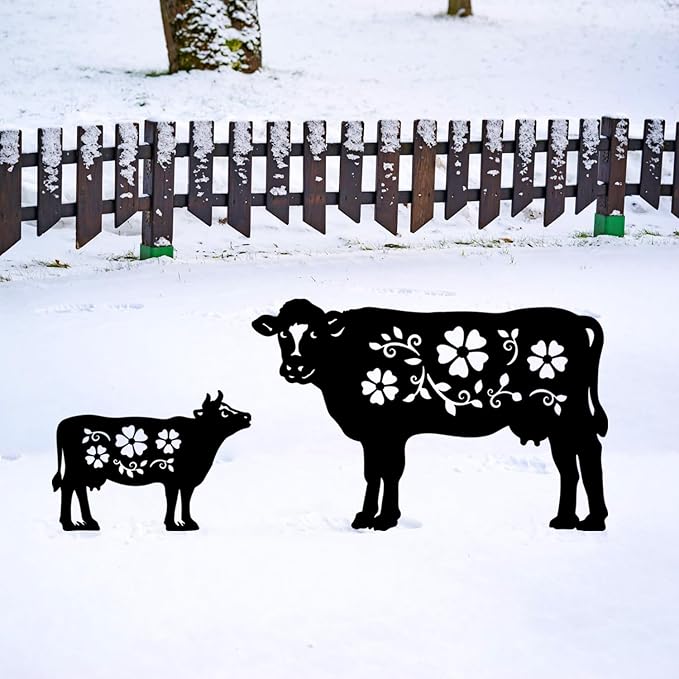 Cow Metal Decorative Garden Stakes Cow Gifts for Women Men Mom Birthday Gifts Silhouette Statues for Garden Decor, Yard Art, Patio, Outside, Lawn Ornaments, Outdoor Decorations