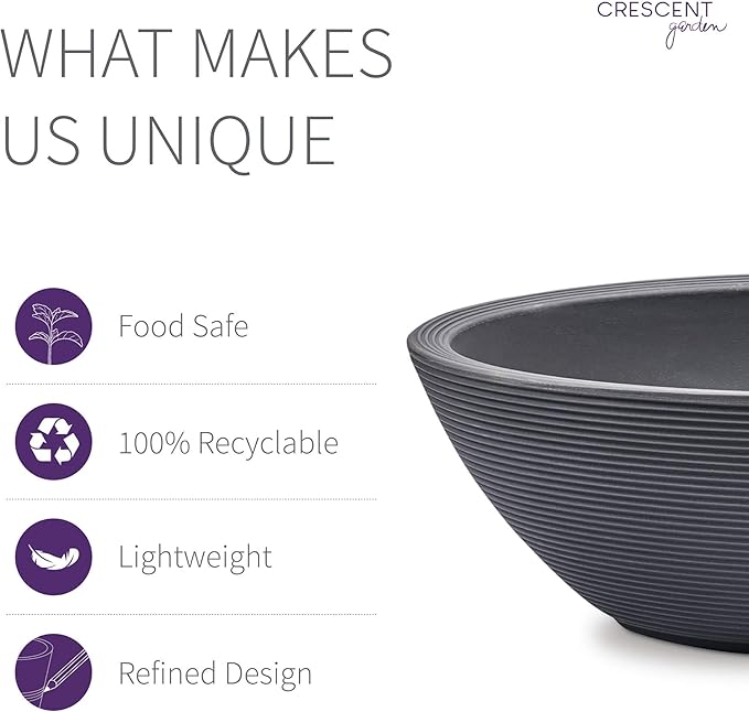 Crescent Garden Delano Oval Planter Bowl, Succulent Garden, Unique Indoor/Outdoor Double-Walled Plant Bowl with Plug- Oval Shape - 24" L x 17" W x 8" H (Slate)