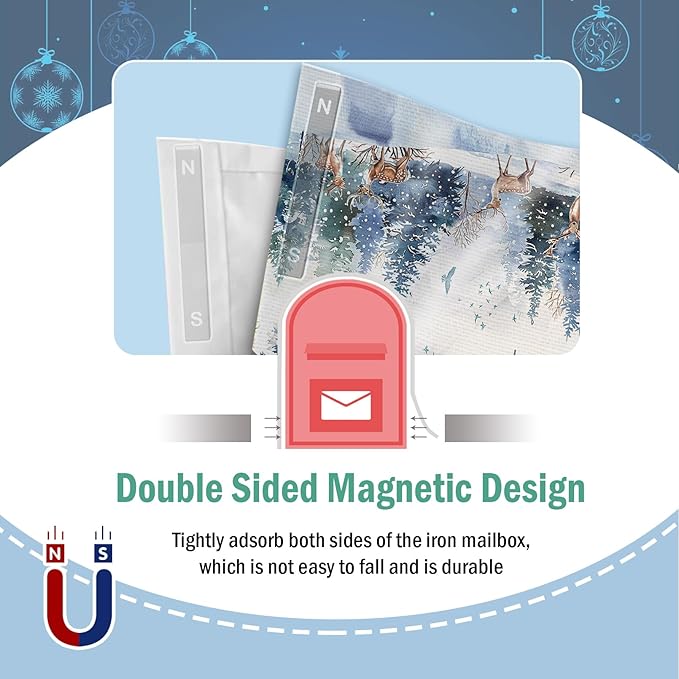 Winter Reindeer Mailbox Cover Magnetic Standard Size 20.5" x 18", Snowy Pine Tree Forest Birds Decorative Post Letter Box Wrap Decor, Christmas Seasonal Garden Yard Outdoor Decoration