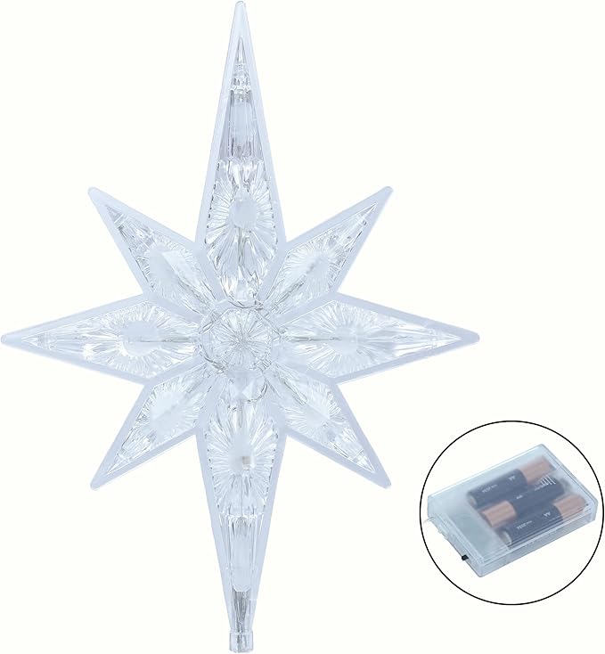 Alpine Corporation 13" H Snowflake 8-Point Tree Toppers with 31 Cool White LED Lights, Christmas Decoration