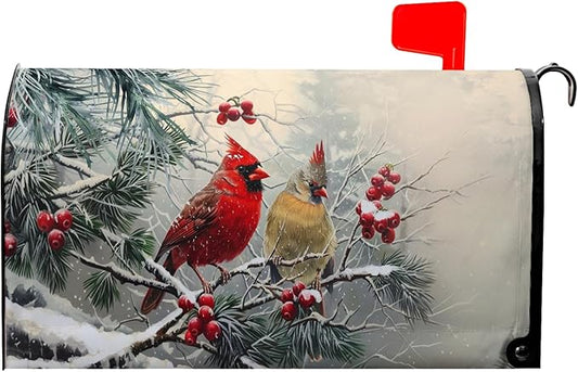 Cardinal Bird Mailbox Cover Winter Red Birds Mail Box Covers Magnetic Standard Size 21x18 inch Christma Mailbox Wrap Decorative Mailboxes for Outside Garden Yard