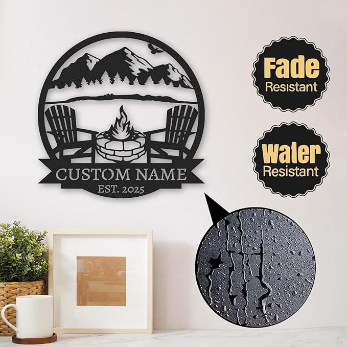 Personalized Camping Sign, Custom Signs Outdoor Metal, Family Name Signs, Camper Cabin Decor, Metal Wall Art, Mountain Campfire Porch Sign, Personalized Camping Housewarming Gifts