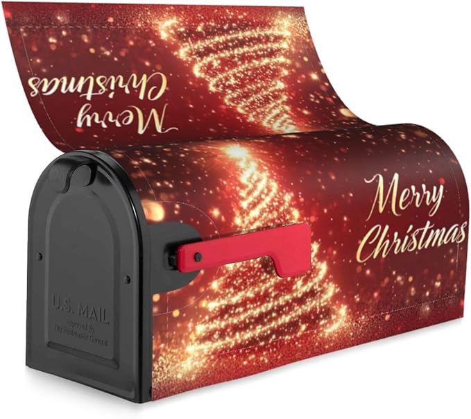 Festive Magnetic Mailbox Cover Red Pine Tree Christmas Pattern Outdoor Mailbox Protector Holiday Seasonal Decorative Garden Yard Home Large Size 25.5 x 21 Inch