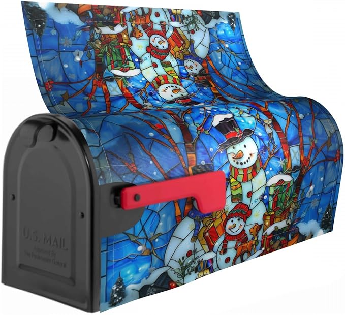 Giwawa Winter Snowman Mailbox Covers Christmas Mailbox Wrap Stained Glass Holiday Mailbox Xmas Decorations Happy New Year Mail Box Cover Magnetic Standard Size 18 x 21