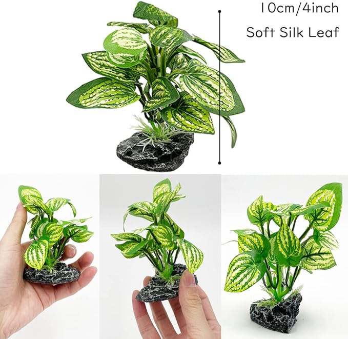 Smoothedo-Pets Aquarium Plants Betta Fish Tank Decorations 4inch/2pcs Soft Silk Artificial Plant Goldfish Waterscape Fish Hides Snake Tank/Reptiles Plants(A-2pcs Set/Green)