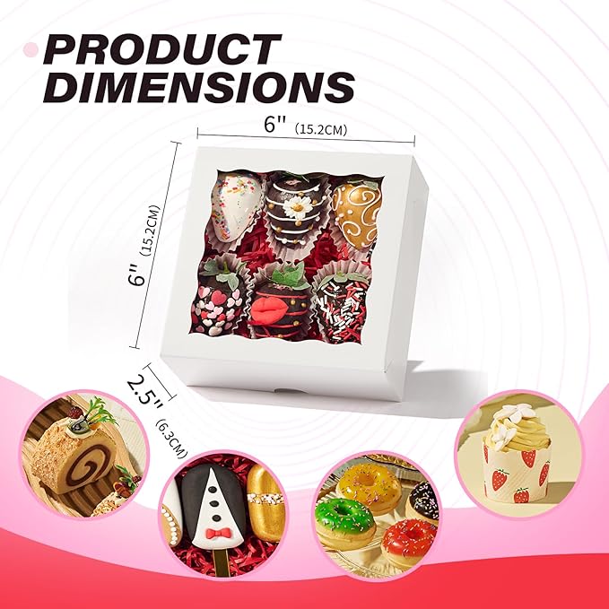 20pcs 6x6x2.5Inches Plastic Clear Chocolate Strawberries Boxes Charcuterie Boxes Cake Boxes Bakery Boxes with Full Window Cookies Boxes Cakesickle Truffle Treat Box for Christmas Valentine's