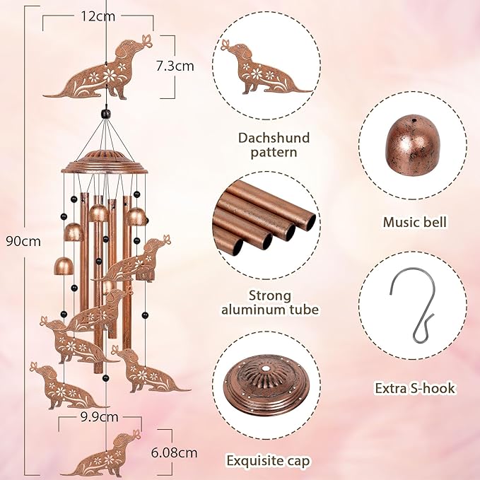 YHmall Dachshund Dog Wind Chimes for Outside, 35" Dachshund Gifts for Women Mom Men Friend Grandma Wife, Windchimes Outdoors for Yard Garden Decor