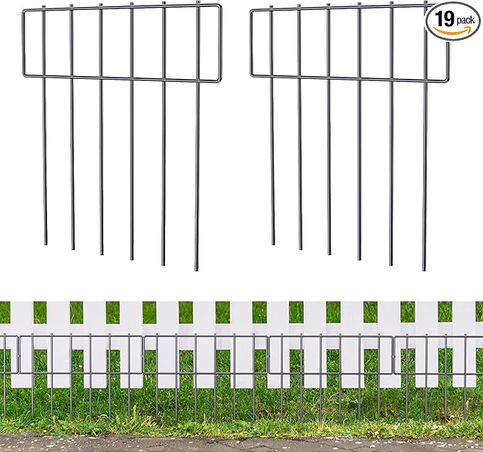 19 Pack Animal Barrier Fence, 17 in(H) X 20.8 Ft(L) Decorative Garden Fencing, Rustproof Metal Wire Garden Fence Border, Dog Rabbits Fence No Dig for Outdoor.