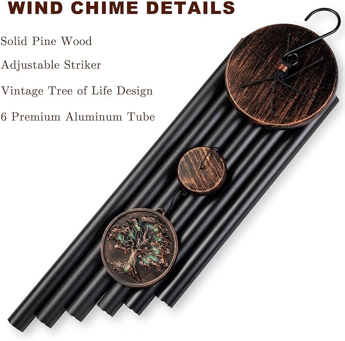 Large Wind Chimes for Outside, 48" Vintage Tree of Life Deep Tone Wind Chime Outdoor Clearance with Heavy Tubes, Patio Porch Garden Decoration, Memorial Gifts for Women Men Mom