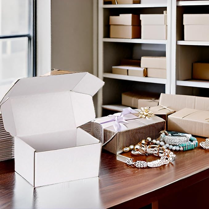Small Shipping Boxes 6x4x3 Inch (25 Pack) - Sturdy White Corrugated Cardboard Boxes for Small Business, Ecommerce, Mailing & Packaging | Recyclable Gift & Storage Boxes