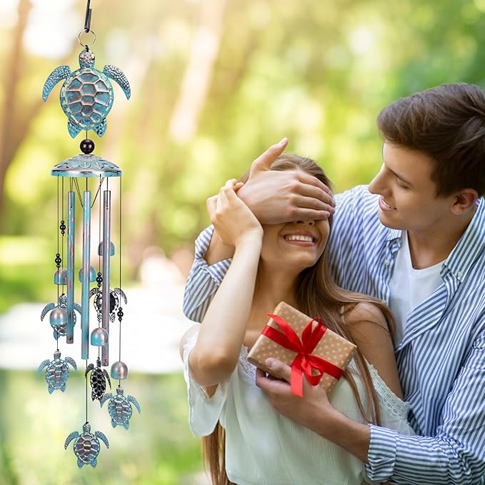 Sea Turtle Wind Chime for Outside, Turtle Gifts for Women Men Mom Grandma, Unique Sea Animal Metal Decorative Windchimes with S Hook Decor for Birthday Home Lawn Patio Porch Backyard Yard Decoration