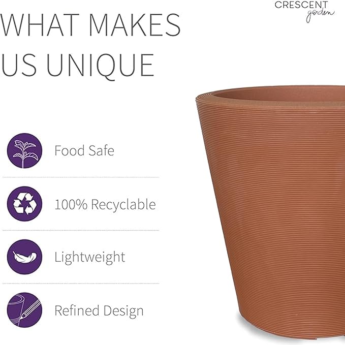 Crescent Garden Madison Planter– Weather-Resistant, Double Walled Indoor/Outdoor Plant Pot with Drain Hole – Durable All-Season Plastic Flower Container, 20" W (Terracotta-Colored)