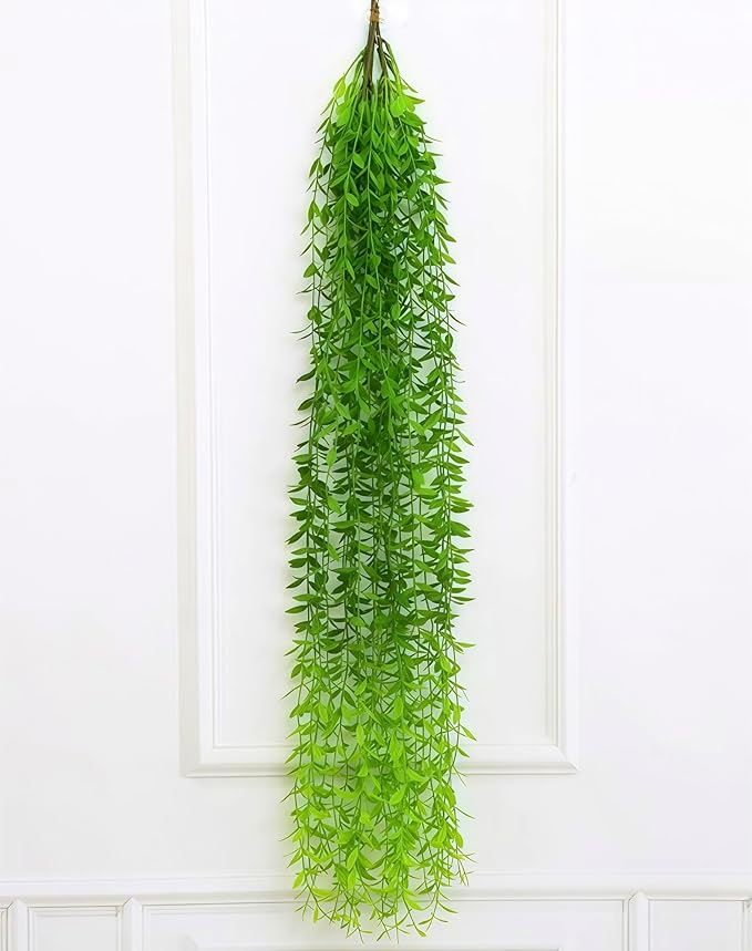 5 Pack Artificial Hanging Willow Vine (3.3ft) - Fake Greenery Plants for Indoor/Outdoor Decor, Wedding & Photography - Green Tail Design (No Basket Included)