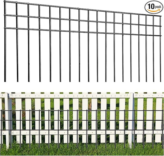 32x10-inch No Dig Animal Barrier Fence, 15 Pack Black Dig Protective Fence with 1.5 inch Spike spacing, Dog/Rabbit/Groundhog Underground Galvanized Outdoor Garden Metal Fence
