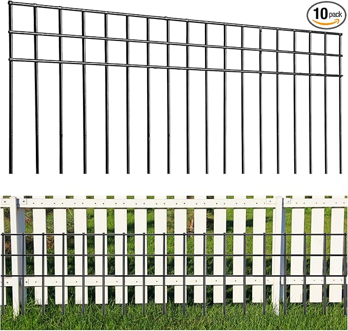 32x10-inch No Dig Animal Barrier Fence, 10 Pack Black Dig Protective Fence with 1.5 inch Spike spacing, Dog/Rabbit/Groundhog Underground Defence, for Outdoor Garden Patio