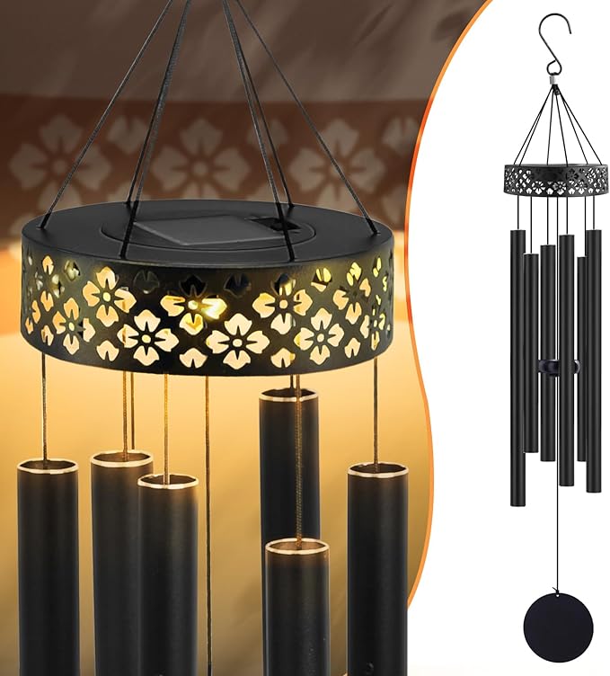 42" Deep Tone Wind Chimes for Outside Clearance, Solar Large Metal Windchimes for Loss of Loved One, Memorial Heavy Duty Chimes Outdoor for Garden,Sympathy Gifts,Black