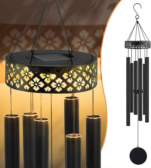42" Deep Tone Wind Chimes for Outside Clearance, Solar Large Metal Windchimes for Loss of Loved One, Memorial Heavy Duty Chimes Outdoor for Garden,Sympathy Gifts,Black