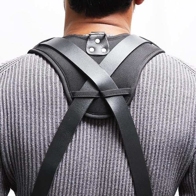 Falcon Gears Leather Tool Belt Suspenders Heavy-Duty Adjustable Harness with Padded Support, 4 Rig Loops, Front Hook for Work