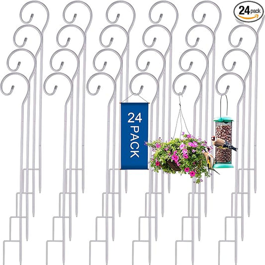 Hicarer 24 Pcs Shepherd Hooks 32 Inch Metal Rust Resistant Steel for Garden Outdoor Hanging Plant Basket Solar Light Lantern Bird Feeder Christmas Halloween Wedding Decor(Silver)