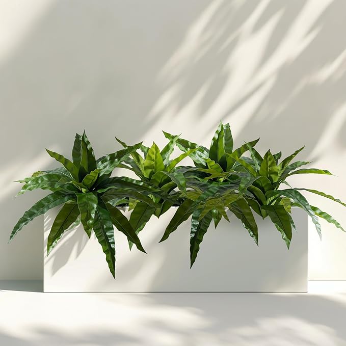 4 Pcs Artificial Greenery Stems Fake Bird Nest Fern Faux Branches Artificial Plants Realistic Fake Dracaena Realistic Plants for Indoor Outdoor Porch Patio Home Office Living Room Decor (Dark Green)
